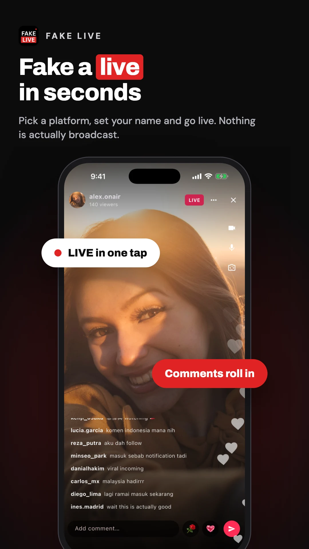 Fake Live Prank Apps promotional app screenshot